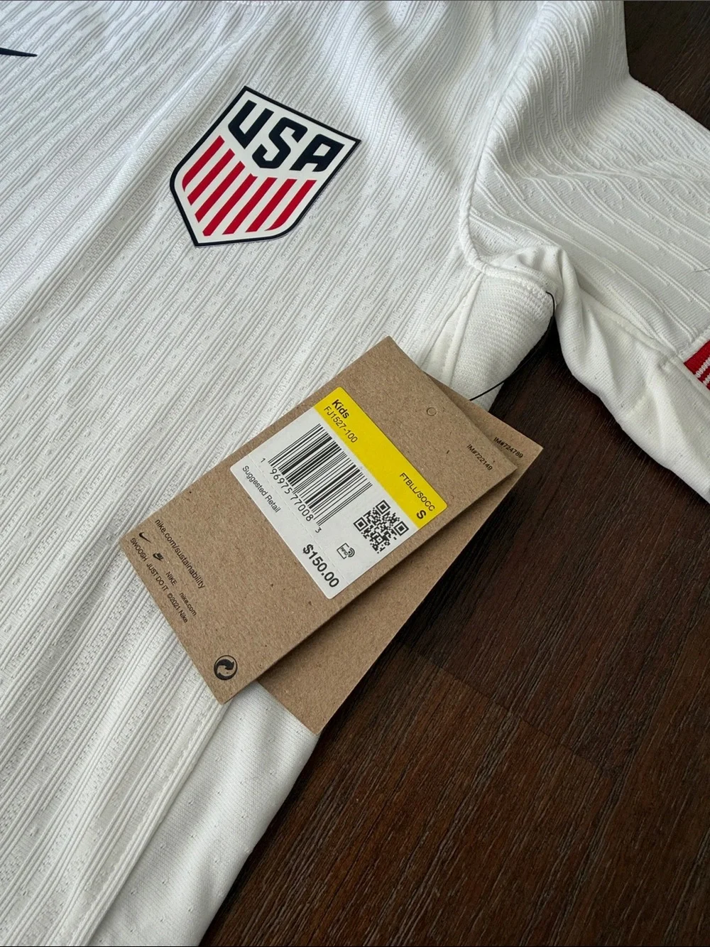 Nike White Kids USA Soccer Jersey with Red & Blue Trim